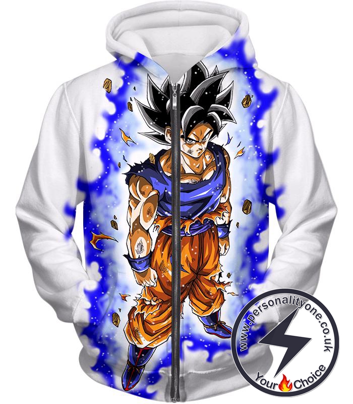 Dragon Ball Super Latest Form Goku Ultra Instinct Super Cool Action White Zip Up Hoodie